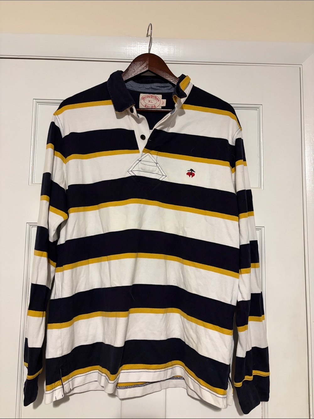 Brooks Brothers Rugby Polo - Navy, White & Yellow Stripes